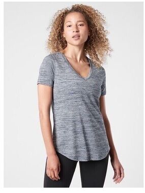 Athleta Breezy Scoop V-Neck Short Sleeve Tee in Heather Gray